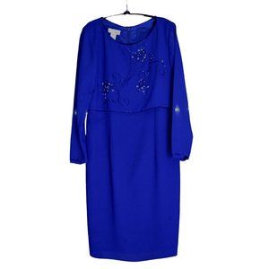 Women's Vintage 80's After Dark Blue Semi Formal Pencil Dress Beaded Design 10P